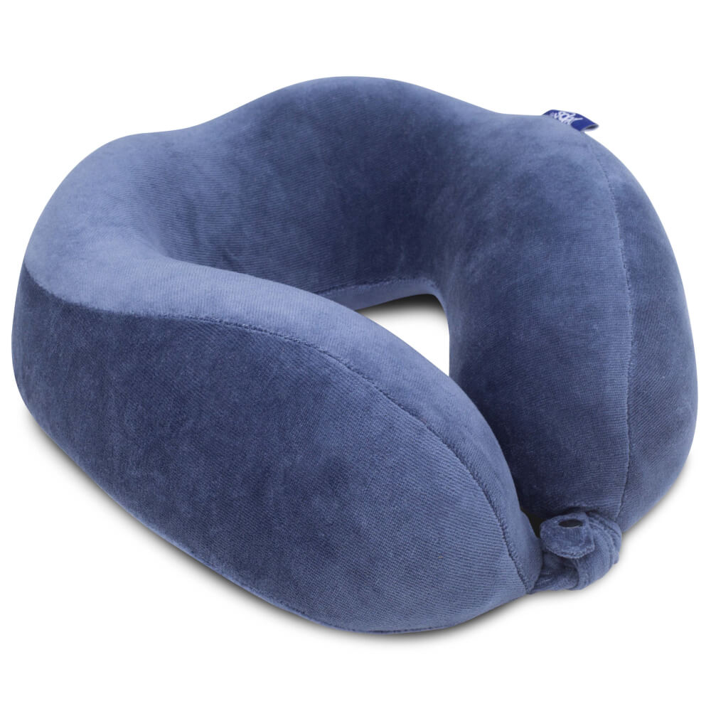 buy dark blue travel neck support pillow - side view